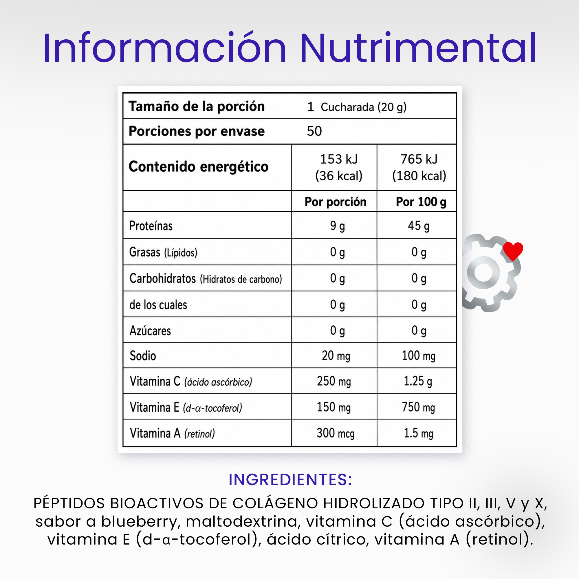 Tabla nutricional Colágeno Health-ing